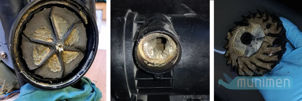 brudna i zapchana pompa czyszcząca